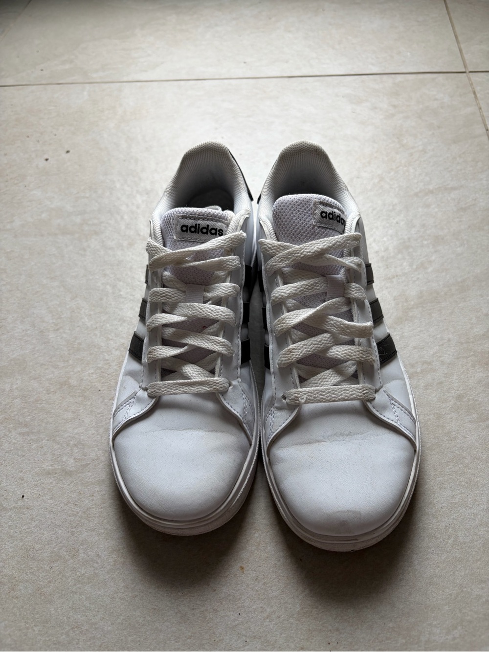 adidas White Sneakers with Black Three-Stripes